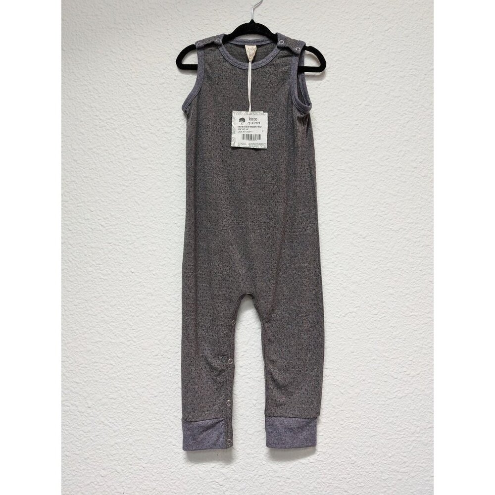 Kate Quinn Bamboo Pointelle Elephant Ear Grey Shoulder Snap Jumpsuit 2T